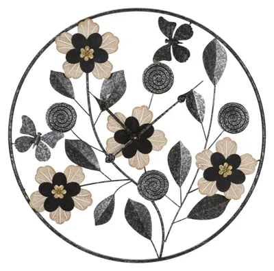 Produktbild von Wanduhr Divaker aus schwarzem Eisen und Holz im Boho-Stil