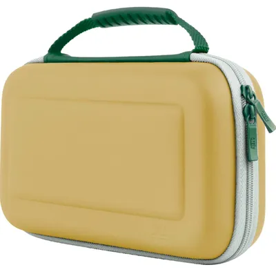 Produktbild von Orzly Switch Case für Nintendo Switch/Switch OLED – Animal Crossing Thema Nintendo Switch Hülle mit Zubehör und Gamecard Aufbewahrung – Schutzhülle für Reisen (Gold/Grün)