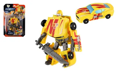 Image de Transformers : voiture/robot en plastique, 14 cm, jaune, sur carte, 17 x 26 x 6 cm