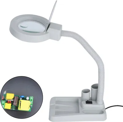 Image de （Gris clair，Verre blanc）Angle réglable Loupe Lampe loupe 3D avec pied Loupe LED Loupe lampe grossissante Lampe loupe de bureau pour la couture Lecture Loisirs