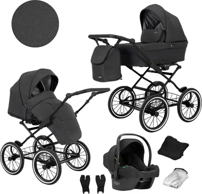 Image de Kunert Romantic Poussette 3 en 1 en noir avec siège auto Cosmo et nombreux accessoires