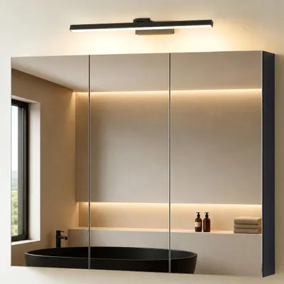 Produktbild von Mai & Mai Spiegelschrank mit Spiegellampe Badezimmerschrank BxTxH 100x15x70cm Spiegelleuchte 180° Drehbar LED Badlampe 60cm