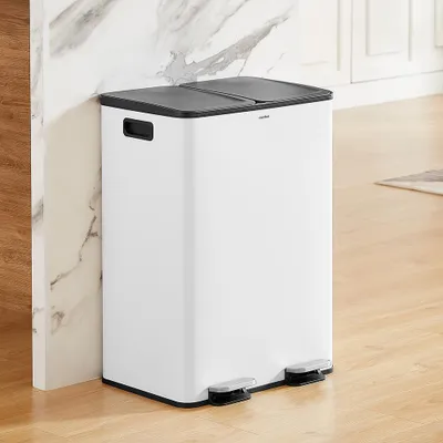 Image de CASABEL Poubelle Cuisine Double 2x30L en Acier Inoxydable, Blanc