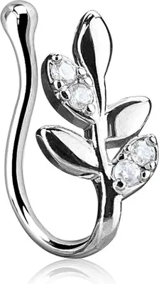 Produktbild von Nasenpiercing Nasenring Fake Piercing Olivenzweig Zirkonia Kristalle Nasenclip Clip On silber