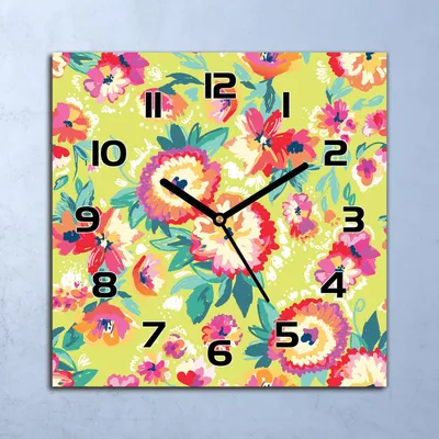 Produktbild von Wanduhr Echt-Glas-Küchenuhr Blumen Garten Wiese Quarz 30x30 Deko Bilder