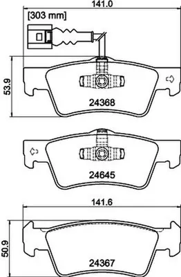 Produktbild von HELLA Bremsbeläge Satz Hinten Bremsklötze für VW Transporter V Bus (7HB, 7HJ, 7EB, 7EJ, 7EF, 7EG, 7HF, 7EC) 8DB 355 013-841