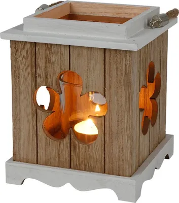 Produktbild von Holzlaterne mit Seilgriff Blume 17cm