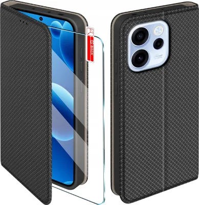 Zdjęcie produktu dla Etui z klapką do Oppo Reno 15 5G Zamykane Czarne Futerał + Szkło