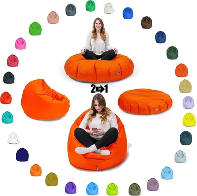 Produktbild von Sitzsack mit füllung 2 in 1 Sitzkissen Bean Bag Outdoor Indoor Wasserfest | Neonorange 70cm