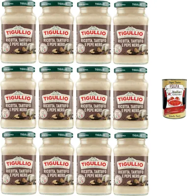 Produktbild von Star Tigullio GranPesto Ricotta Tartufo Pepe Nero, Ricotta Käse, Trüffel und schwarzer Pfeffer, 12x 190g Sauce Soße + Italian Gourmet polpa 400g