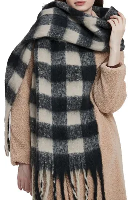 Produktbild von Schal - Großer Warmer Schal - Dick - Elegant - Modischer Schal - Kariert - Halstuch - Grau