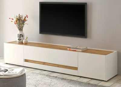 Produktbild von TV-Lowboard "Center" in weiß und Wotan Eiche TV-Unterschrank 220 x 40 cm XL-Board
