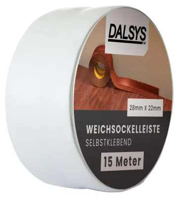 Produktbild von Dalsys Weichsockelleiste selbstklebend Grau 15m Klebeleiste, Abschlussleiste für Fugen in Wohnbereich, Küche, Bad, aus PVC Kunststoff