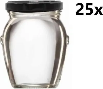 Obrázok produktu pre Varné sklo 145 ml AMFORA číre 25 ks VČETNE čiernych viečok, počet kusov v balení: 25