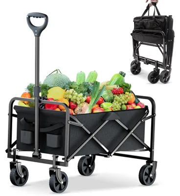 Zdjęcie produktu dla Wózek ogrodowy 120 kg, składany, regulowany uchwyt, kieszeń boczna, do transportu