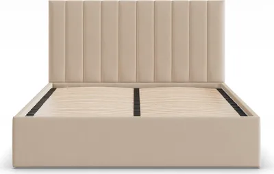 Produktbild von Polsterbett POLLA 180x200 mit Holzlattenrost, Doppelbett ohne Bettkasten, Bett mit gepolstertem Kopfteil Beige Geflecht