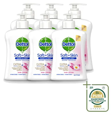 Obrázek produktu pro 6 kusů antibakteriálního mýdla na ruce Dettol – hydratační, s výtažkem z heřmánku – 250 ml – balení