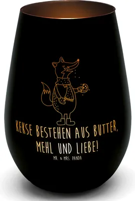 Produktbild von Mr. & Mrs. Panda Laterne Fuchs Keks - Schwarz - Geschenk, Frieren, Weihnachten, Weihnachtskekse, Windlicht Glas, Kerzenhalter, glücklich, Liebe, Outdoor, Weihnachtlich