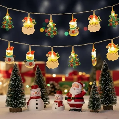 Weihnachtslichterkette, 40 LEDs, Weihnachtsmann, Schneemann, Baum, Batterie
