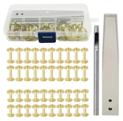 Produktbild von Nieten Set - Messingnieten - Runde Köpfe - 14 mm/19 mm - Befestigungswerkzeug - Für Lederarbeiten - Nietenset