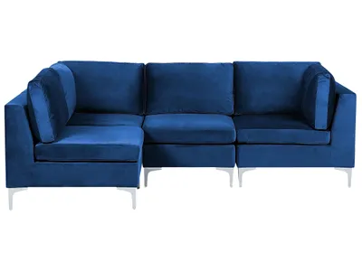 Produktbild von BELIANI Modulares Ecksofa rechtsseitig Blau Polsterbezug aus Samtstoff 4-Sitzer mit Metallgestell Silber Wohnzimmer Salon Möbel