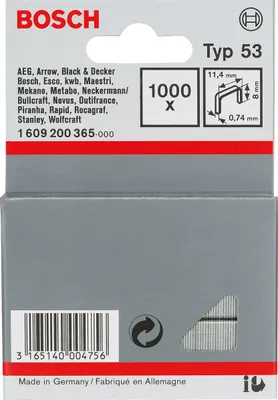 Obrázek produktu pro Bosch 1 609 200 365, Balík svorek, 8 mm, Upevnění, 1,14 cm, 1000 svorek, Metalická