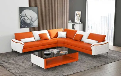 Produktbild von Eckgarnitur Ledersofa Ecksofa L Form Design Couch Sofa Orange Luxus