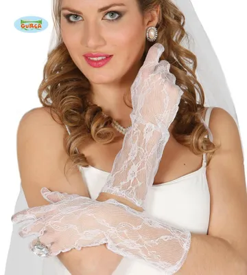 Produktbild von lange Spitzen-Handschuhe weiß 36 cm