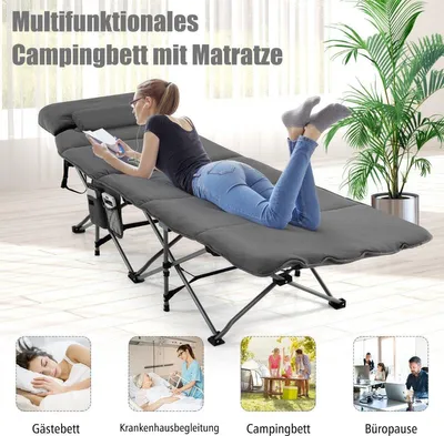 Immagine prodotto di Lettino da campeggio pieghevole con materasso 185 cm x 65 cm x 41-53 cm grigio