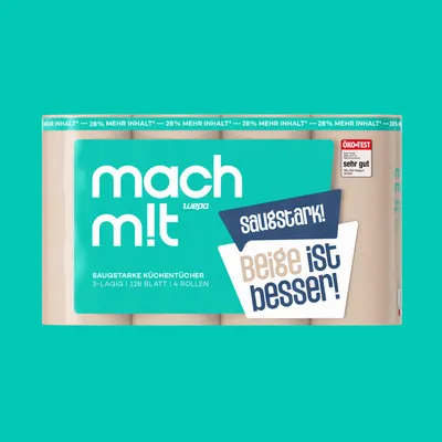 Produktbild von 4 x Küchenrolle 3-lagig - 128 Halbblatt pro Rolle – frei von Bleichmitteln – Germany - aus recyceltem Karton