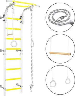 Produktbild von Sprossenwand für Kinder Indoor Klettergerüst aus Metall mit Gymnastikschaukel und Gymnastikräder  – Comet Next 1, provender