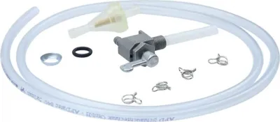 Image de Kit robinet d'essence, M10 x 1, sortie arrière, sans poche à eau, levier métallique + filtre, tuyau et agrafes
