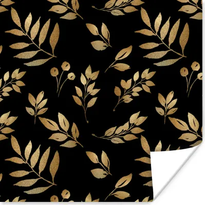 Produktbild von MuchoWow® Poster Blatt - Muster - Gold 50x50 cm - Wohnzimmerdekoration