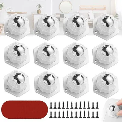 Image de Roulettes sphériques autocollantes pour meubles - 12 pièces - Blanc - 3,7 x 2,3 cm