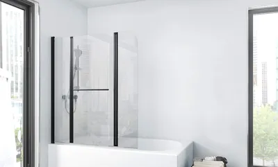 Produktbild von Duschwand CITY 125 x140 cm - 3-teilig faltbar - beidseitig montierbar - 4mm starkes Einscheibensicherheitsglas - matt schwarzes Design