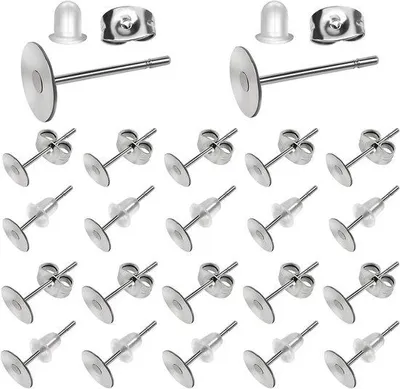 Productafbeelding van Oorbellenstopperset voor sieradenproductie met vlinderclipsluiting, 500 stuks, zilverkleurig, platte basis 6 mm en 8 mm