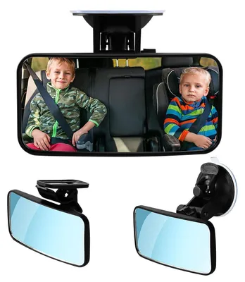 Produktbild von Baby Rückspiegel Auto mit Clips & Saugnapf, Gebogener Spiegel, 360° Rotation, 13 x 6.5cm