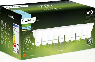 Zdjęcie produktu dla 10x Żarówka LED GU10 Reflektor PAR16 1,5W = 15W 135lm 6500K Zimna 120° LUMILED