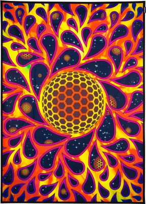 Produktbild von PSYWORK Schwarzlicht Stoffposter Neon "Trippy Universe", 1,0x1,4m