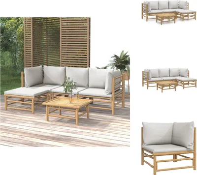 Produktbild von vidaXL 5-tlg. Garten-Lounge-Set mit Hellgrauen Kissen Bambus -  Gartenmöbel-Sets