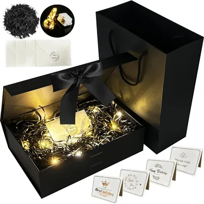 Produktbild von Gift box with bow, box + bag + ribbon + light, magnetic, gift box with lid, gift box with ribbon, gift box for gifts, Valentine's Day