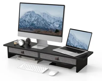 Immagine prodotto di Supporto per monitor da 90 cm con 2 cassetti per laptop, PC o TV, colore nero
