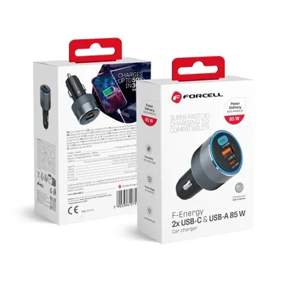 Image de FORCELL F-ENERGY Chargeur allume-cigare 2 x type C + USB A PD QC4.0 SFC2.0 3A 85W gris