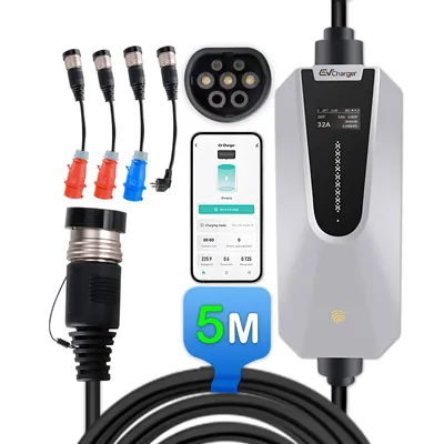 Produktbild von 22KW 32A EV Ladegerät Typ 2, Portable Wallbox mit CEE & Schuko Adaptern, 11KW/7KW/3.5KW, WLAN/Bluetooth App Steuerung, IP65, für Innen & Außen