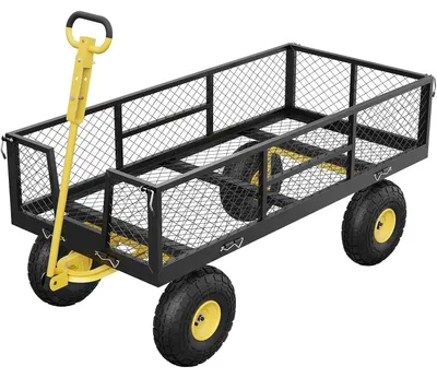Image de Chariot de jardin - Brouette de jardin - Capacité de charge : 408 kg - Poignées réglables - Acier robuste - Parois grillagées amovibles - Transformable en chariot de manutention - Noir
