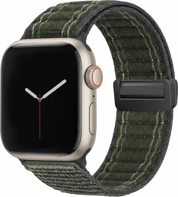 Produktbild von Smartwatch Armband für Apple Watch Series 8 45mm Nylon Textil Band Ersatzband Wechselband Magnetverschluss flexibel atmungsaktiv Grün Oliv