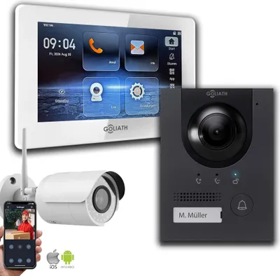 Produktbild von Gegensprechanlage mit Kamera Goliath IP 2-Draht Anthrazit 1-Monitor 1-IP-Kamera Aufputz : 7 Zoll Weiß : Aufputz Dose Monitor Farbe: 7 Zoll Weiß Montage: Aufputz Dose