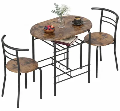 Produktbild von HOMCOM 3-teilige Essgruppe Esstisch mit 2 Stühlen, Ablageregal für kleine Räume