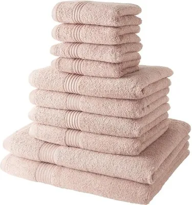 Zdjęcie produktu dla Zestaw 10 Ręczników Bawełnianych, Różowe, 4 Ręczniki 30x50 cm, 4 Ręczniki 50x90 cm, 2 Ręczniki Kąpielowe 70x130 cm