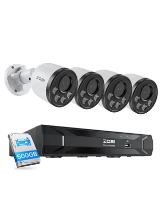 Produktbild von ZOSI 4MP PoE Überwachungskamera Set Außen, 8CH 5MP NVR Videosystem mit 500GB HDD, 4X 1440P PoE IP Kameras mit Audio, KI Personen- & Fahrzeugerkennung